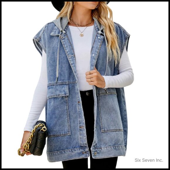 Oversized Denim Vest Distressed Sleeveless Jacket Y2K Chic Loose Fit